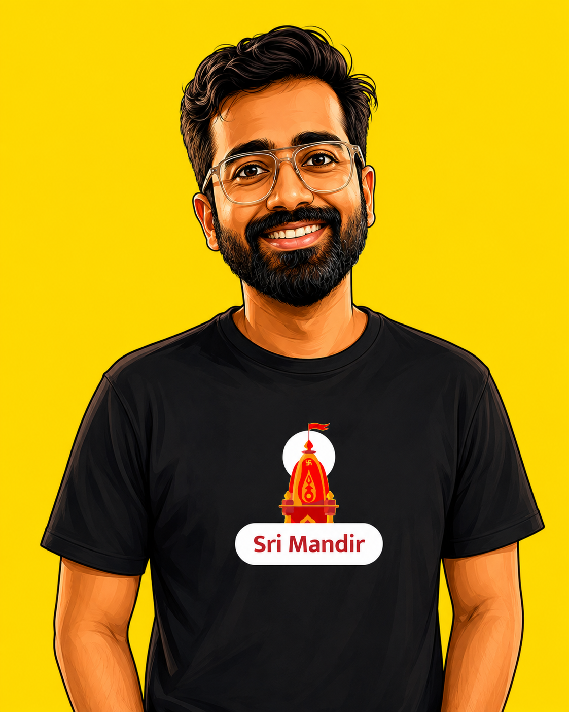 AI avatar of Viraj wearing a Sri Mandir t-shirt