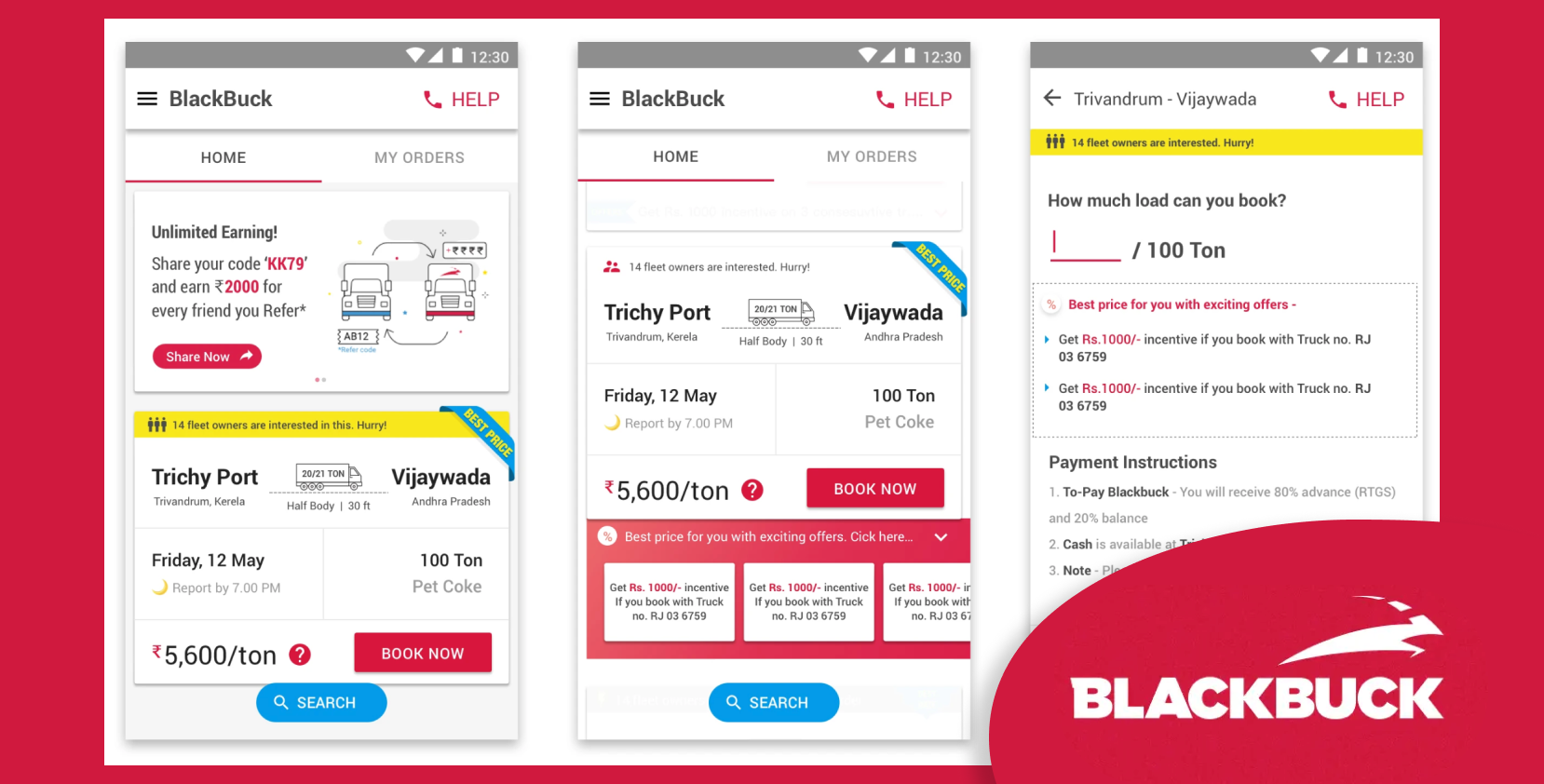 BlackBuck BOSS app screens